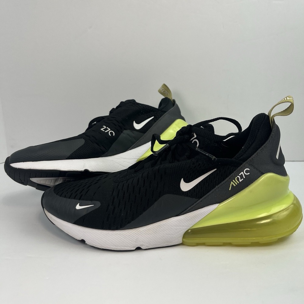 Nike Air Max 270 Unisex Kids Athletic Sneakers Black/White/Green Youth Size 7Y